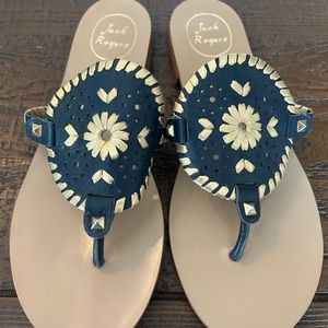 NWOT Jack Rogers Thong Sandals Navy and Gold 8.5